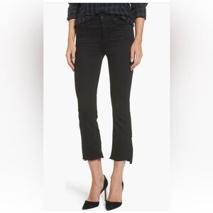 MOTHER Black Cropped Jeans with Frayed Hem
